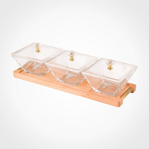 اردور خوری مربع دربدار پایه چوبی 3 عددی