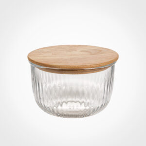 ظرف شیشه ای گرد در چوبی 970 میلی لیتر