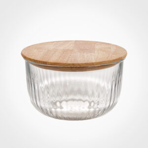 ظرف شیشه ای گرد در چوبی 1.8 لیتر