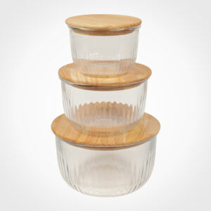 ست کاسه شیشه ای در چوبی