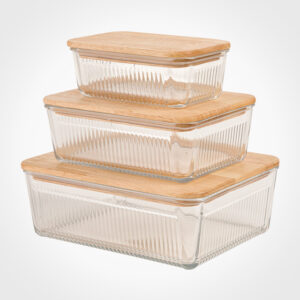 ست ظرف شیشه ای مستطیل در چوبی