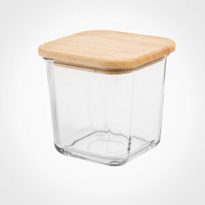 ظرف شیشه ای 860 میلی لیتر در چوبی