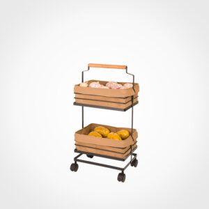 جا سیب زمینی و پیاز فلزی 2 طبقه دسته چوبی